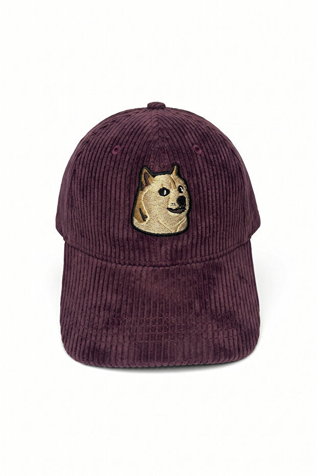 Burgundy Velvet Dog Patterned Unisex Cap Hat