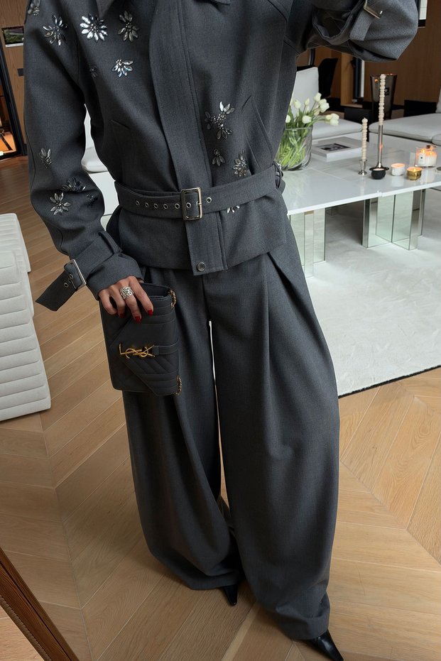 Stone Embroidered Jacket and Pants Set