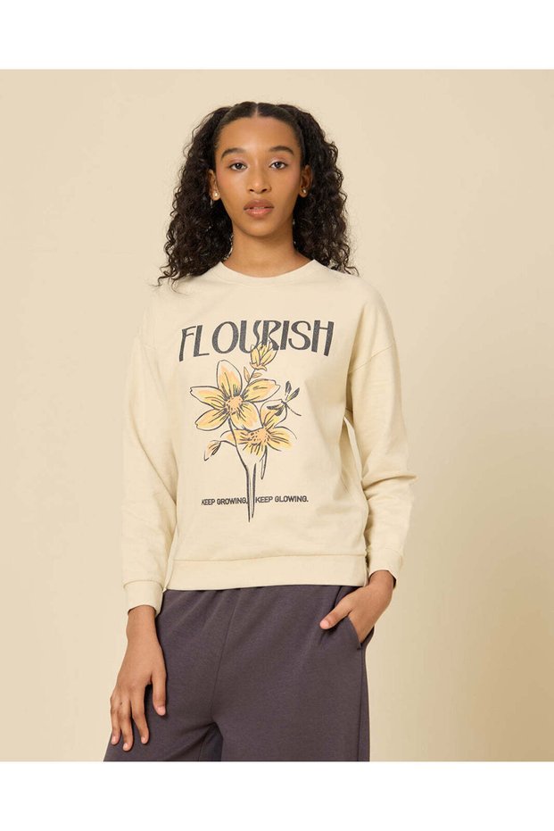 Senior Girls Cream Floral Graphic Sweatshirt