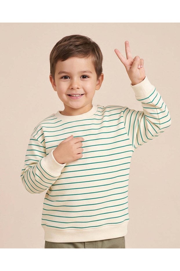 Boys Green And Ivory Striped Sweatshirt