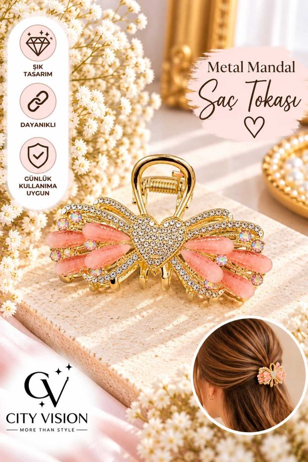 Stone Heart Model Pink Color Metal Buckle 7 cm - Stylish and Durable