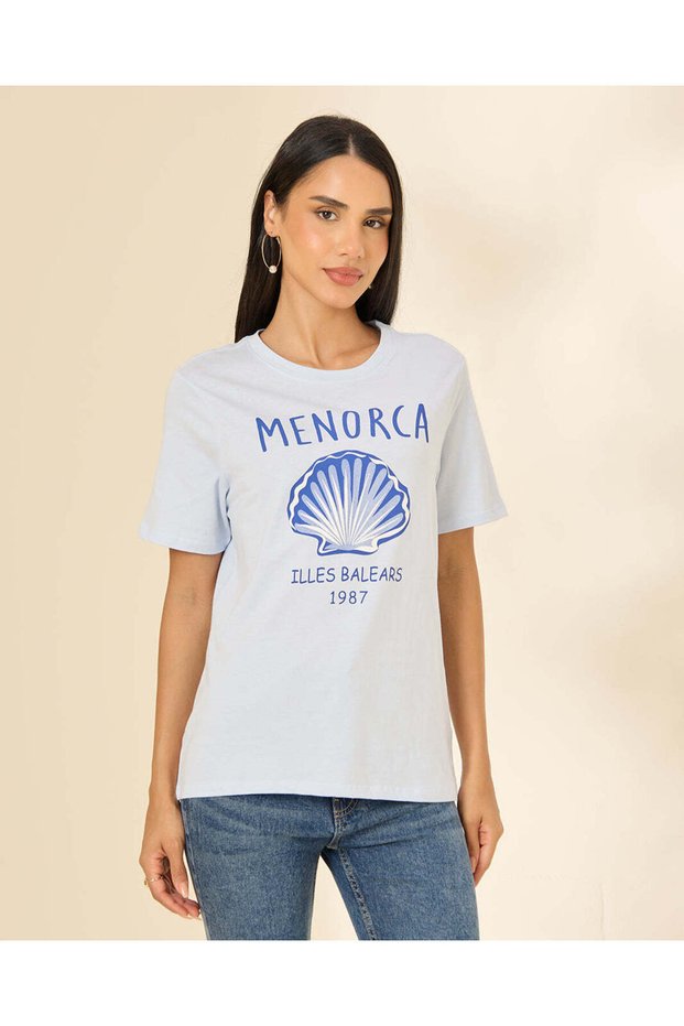 Women Sky Blue Graphic T-Shirt
