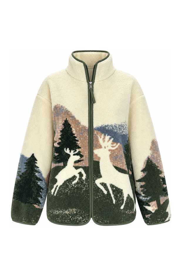 Deer Patterned Fleece Sweatshirt