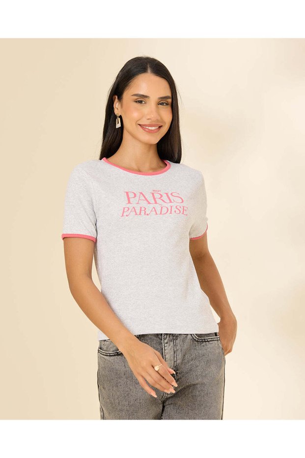 Women White Printed Ribbed T-Shirt