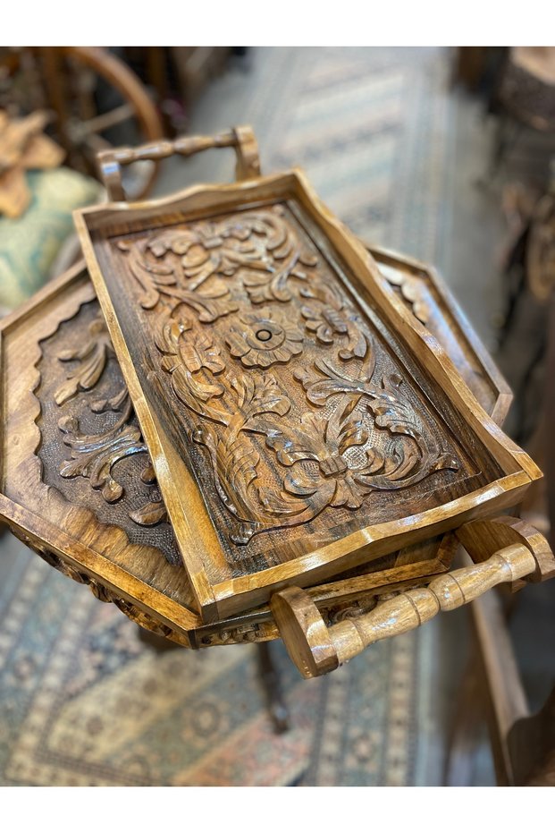 Wooden Hand Carved Tray 44X23