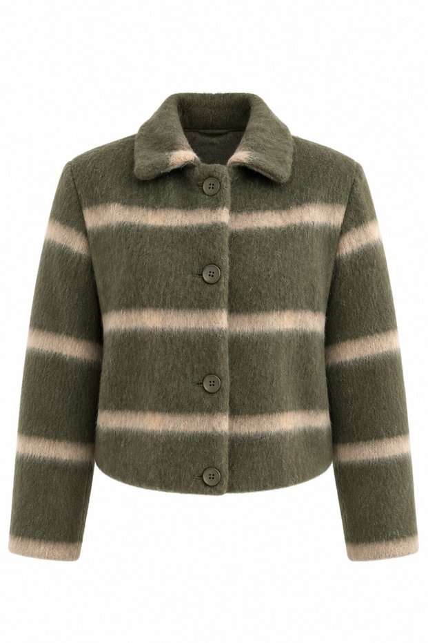 Khaki Striped 100% Cotton Bomber Jacket - 2Y251001