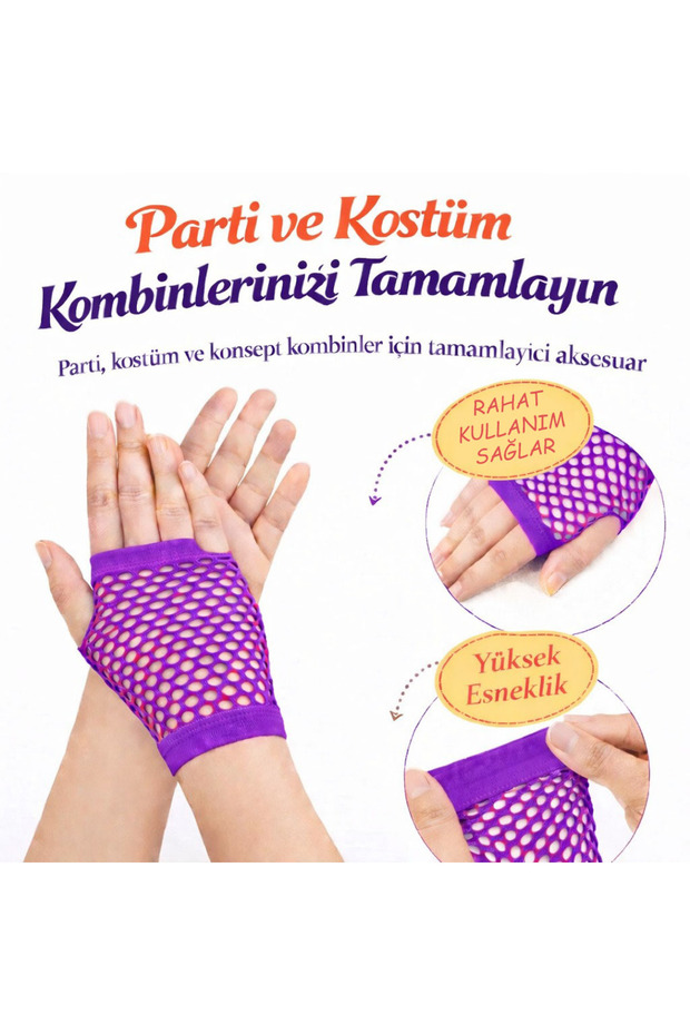 80S 90S Retro Purple Mesh Fingerless Short Gloves 11 cm