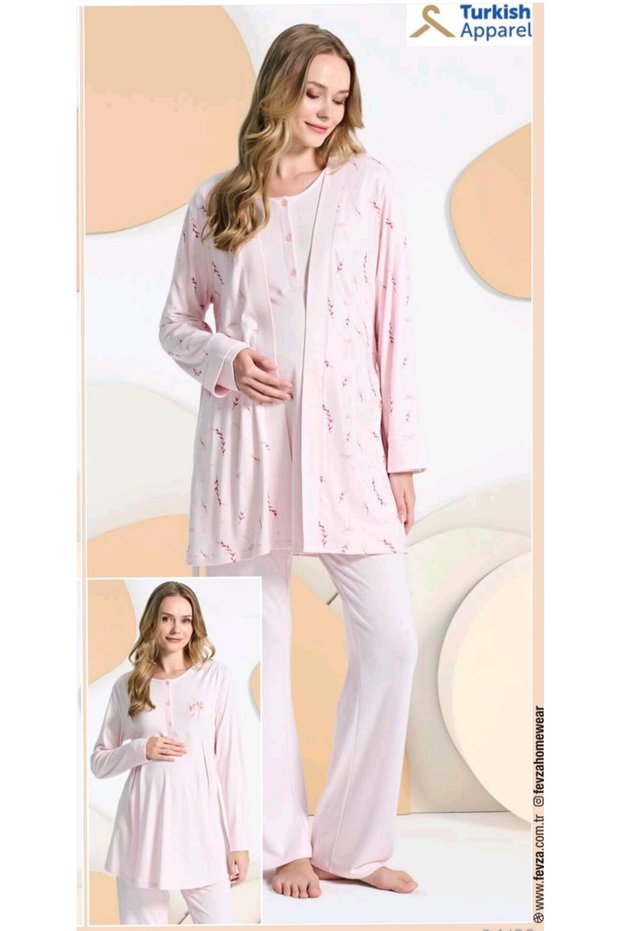 Combed Cotton 3-Piece Maternity Pajama Set