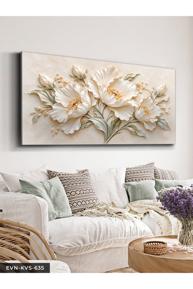 Textured Appearance Delicate White Flower One Piece Canvas - Canvas Painting