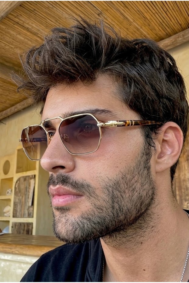 Eşref Unisex Ultra Light Uv400 Filtered Gold Framed Brown Sunglasses