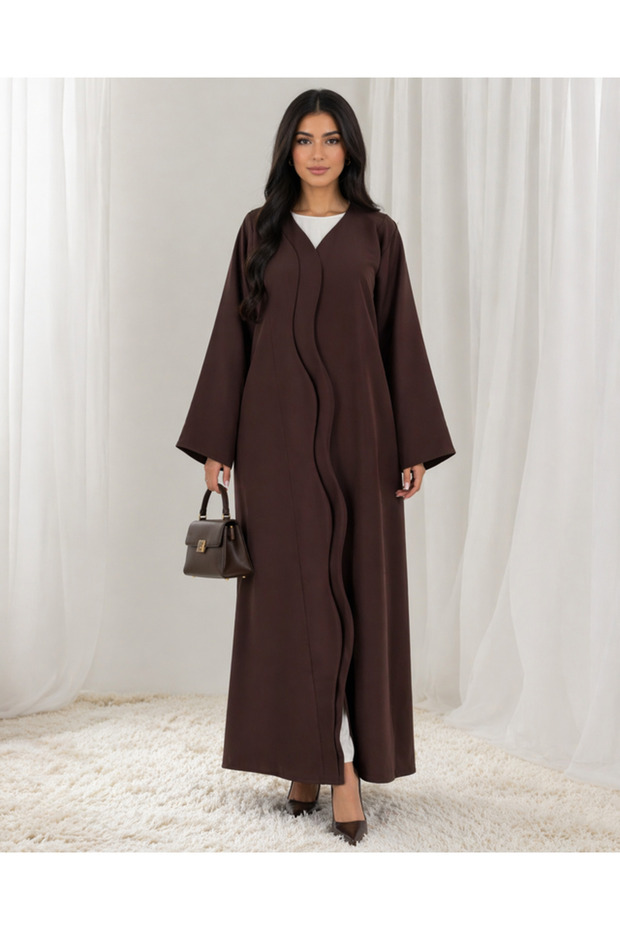 Bridal Satin Wave Abaya I Deep Espresso