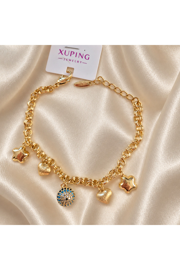 Xuping Bracelet Women's Evil Eye Beaded Evil Eye Stone Star Heart Steel Bracelet (Xp Stamped and 20 cm) (Shipped with Jewelry Box)