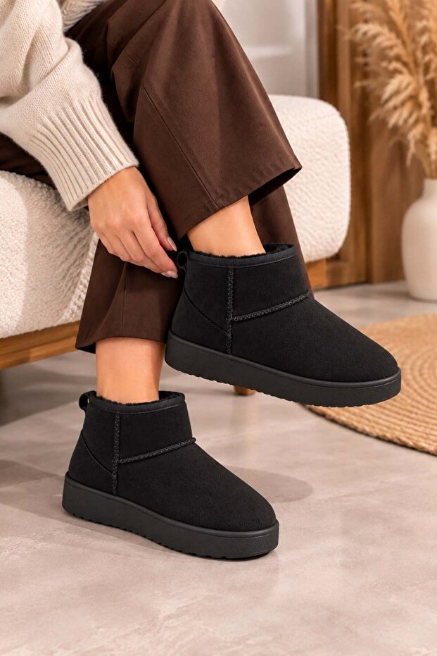 Women's Fur Lined Suede Short Boots Warm Sole Comfortable Daily Winter Mini Boots