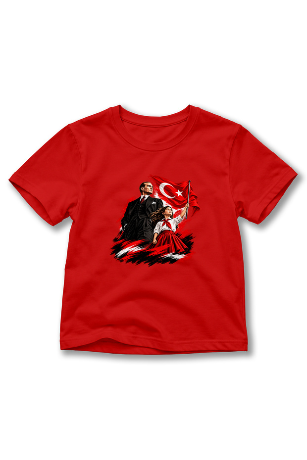Ataturk and Turkish Flag Printed Children's T-Shirt 29 October Republic Day Special Design Unisex