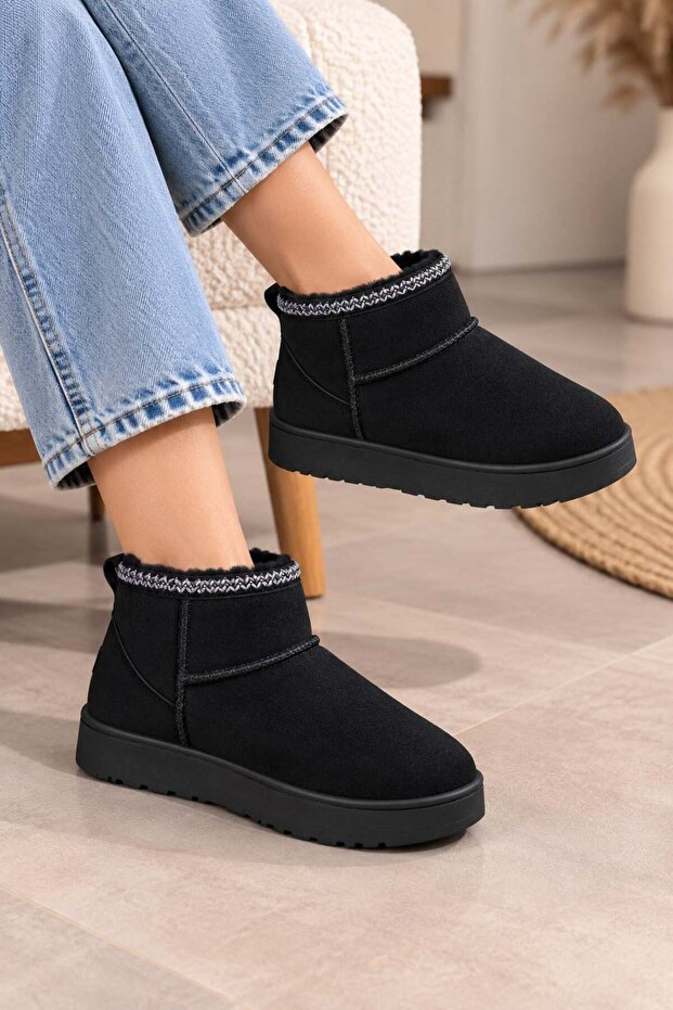 Women's Fur Lined Suede Short Boots Warm Sole Comfortable Daily Winter Mini Boots