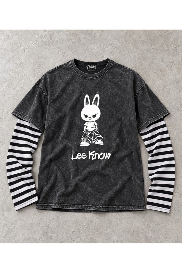 Stray Kids Skz Printed Striped Sleeve Unisex Washable Vintage Oversize T-Shirt
