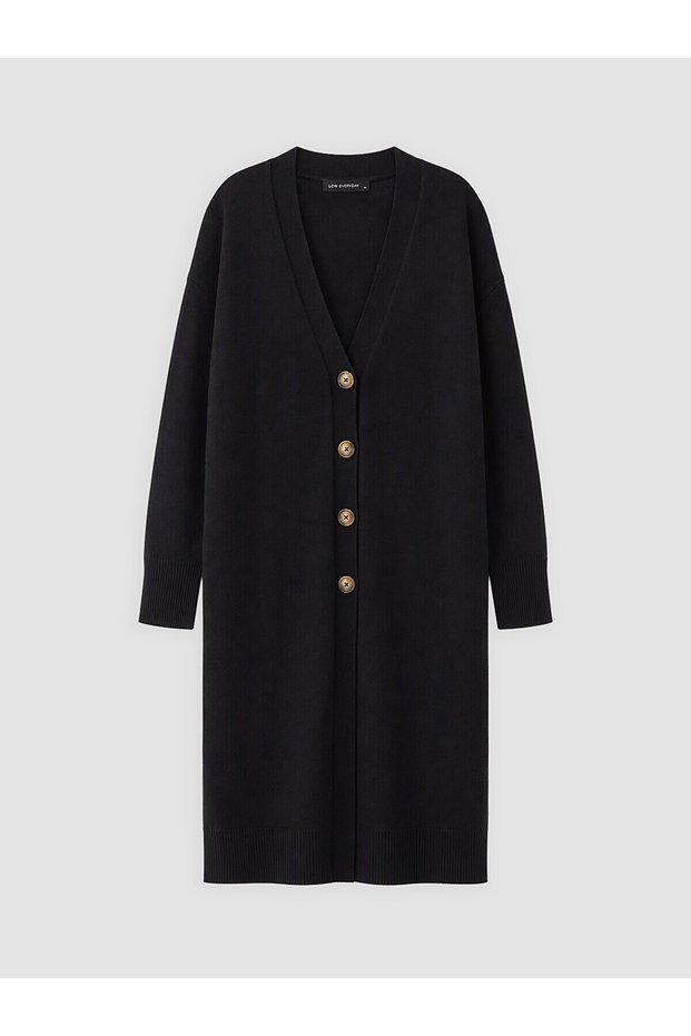 Alita City Farkıyla Lcw Everyday Black Knitwear Plain Long Women's Cardigan