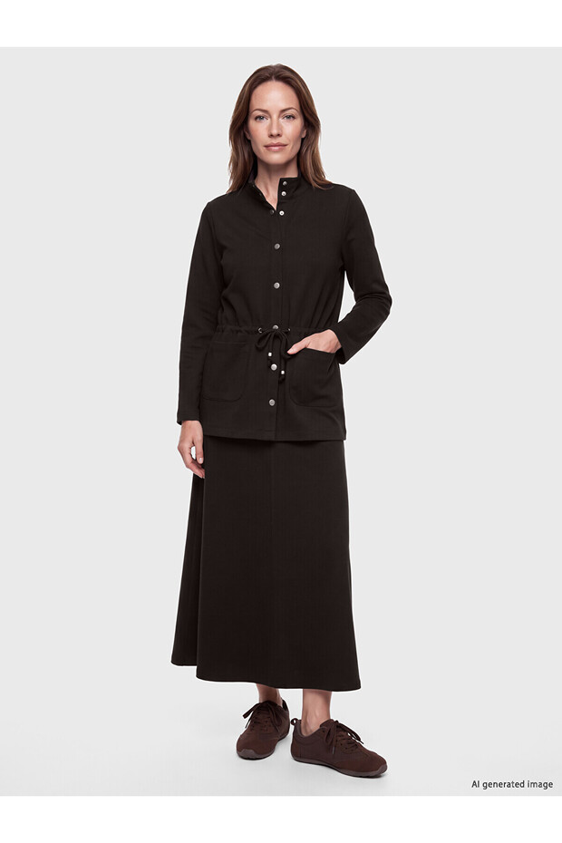 Alita City Lcw Grace Brown Interlock Plain Long Women's Skirt with a Difference