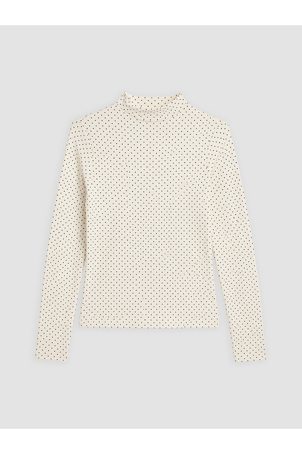 Two Mt Shop Quality Lcw Everyday Ecru Ribbed Polka Dot Super Skinny & Extra Slim Long Sleeve Women's Bo