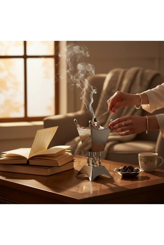 Chrome Striped Iron Incense Burner
