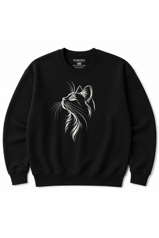 Silver Gaze Cat Line Art Graphic Sweatshirt