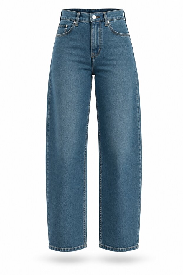Blue High Waist Barrel Jean