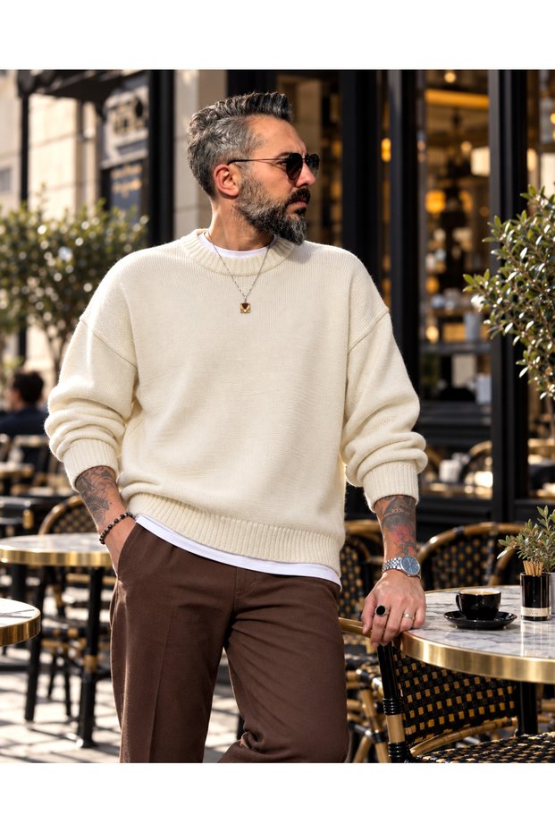 Basic Portofino Oversize Crew Neck Men's Knitwear Sweater