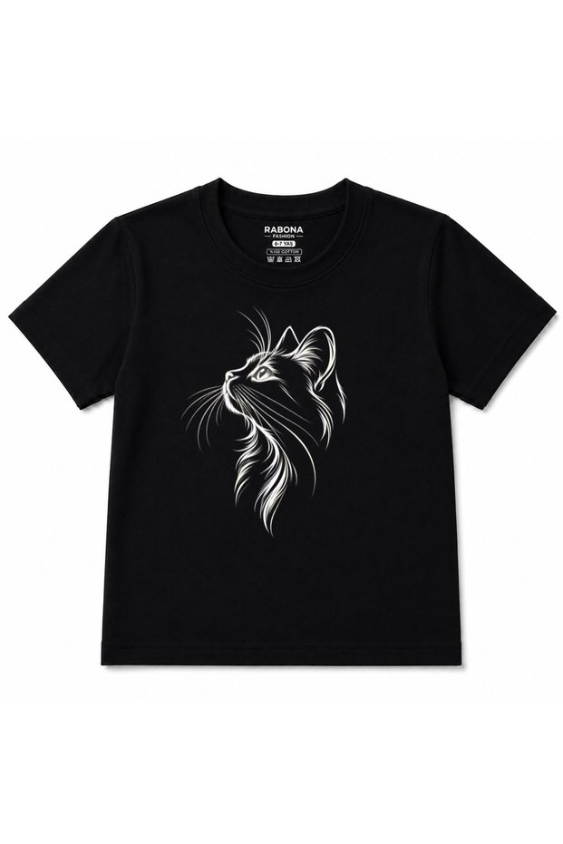 Silver Gaze Cat Line Art Graphic Kids T-Shirt