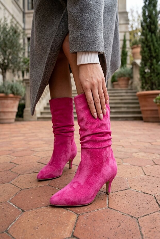 Sophia Short Length Fuchsia Bellows (7 cm Heel) Pull-On Daily Women's Boots