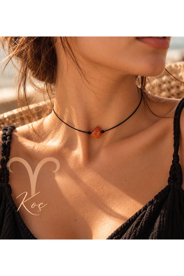 Aries Zodiac Sign Adjustable Necklace with Real Natural Agate Stone