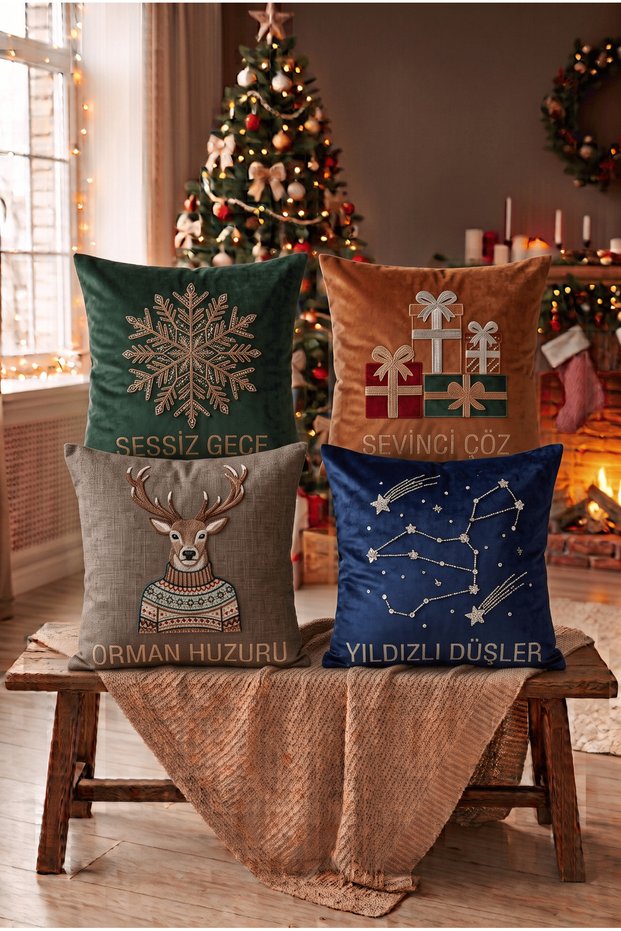 Santa christmas patterned 4-piece set cushion cover - new year's - christmas - double-sided digital printed