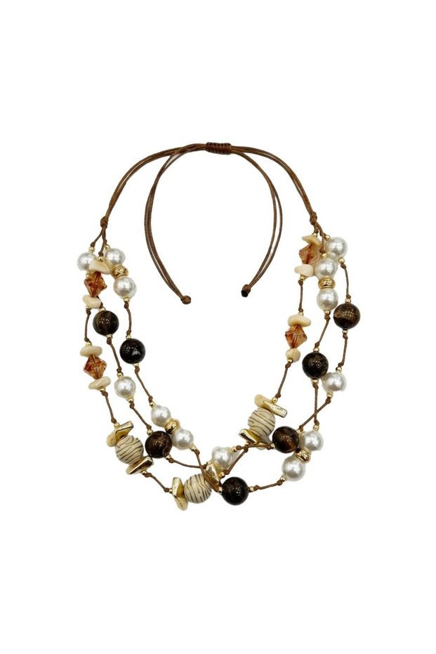 Amberwood Collection Multi-Strand Bead Necklace - Ivory