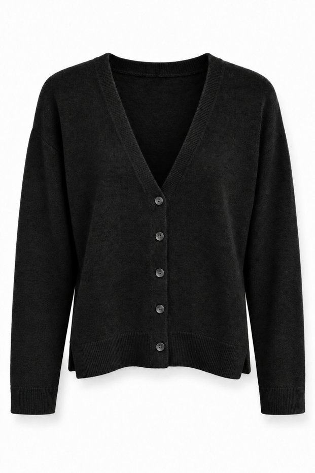 Black V-Neck Knitwear Cardigan