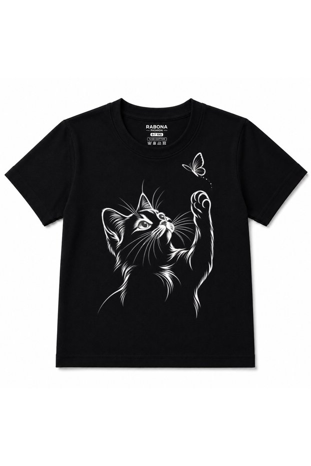 Whisker Chase Cat & Butterfly Graphic Kids T-Shirt