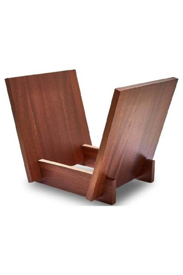 NOSKIN Acacia Hardwood LP Record Storage Display Stand, V-Shape Walnut Tone