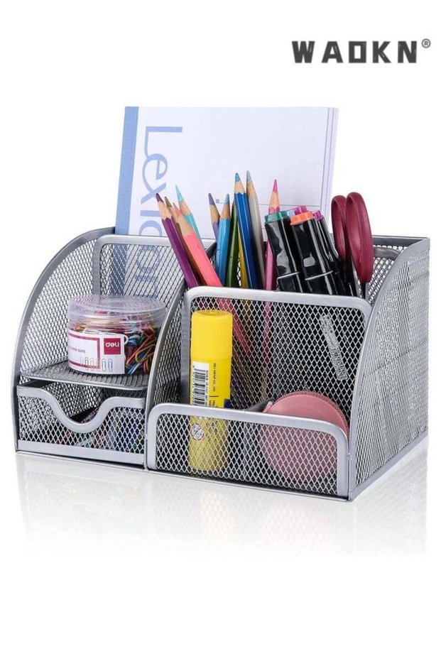 WAOKN Desk Organizer Office Accessories, Multi-Functional Mesh Desk Organizer Pen Holder Organizers