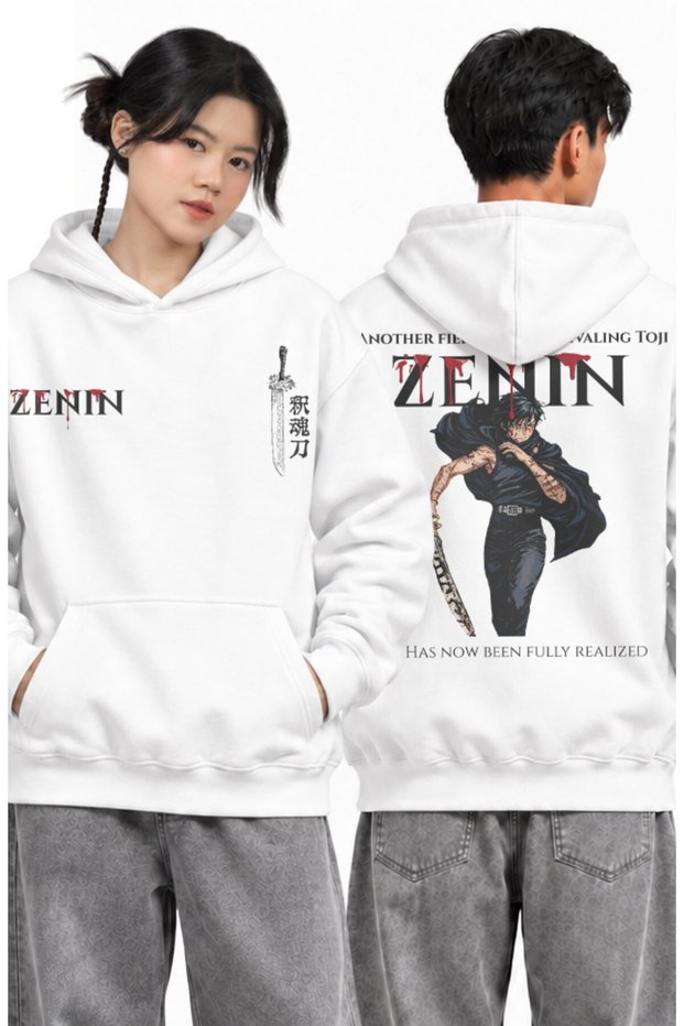 Unisex Jujutsu Kaisen Maki Zenin Back Printed Hooded Sweatshirt, Oversized Anime Themed Hoodie