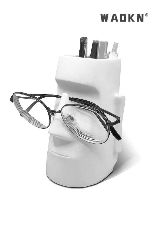 WAOKN Multifunctional Resin Art Ornament Pencil Holder, Innovative Design Combining Glasses Shelf