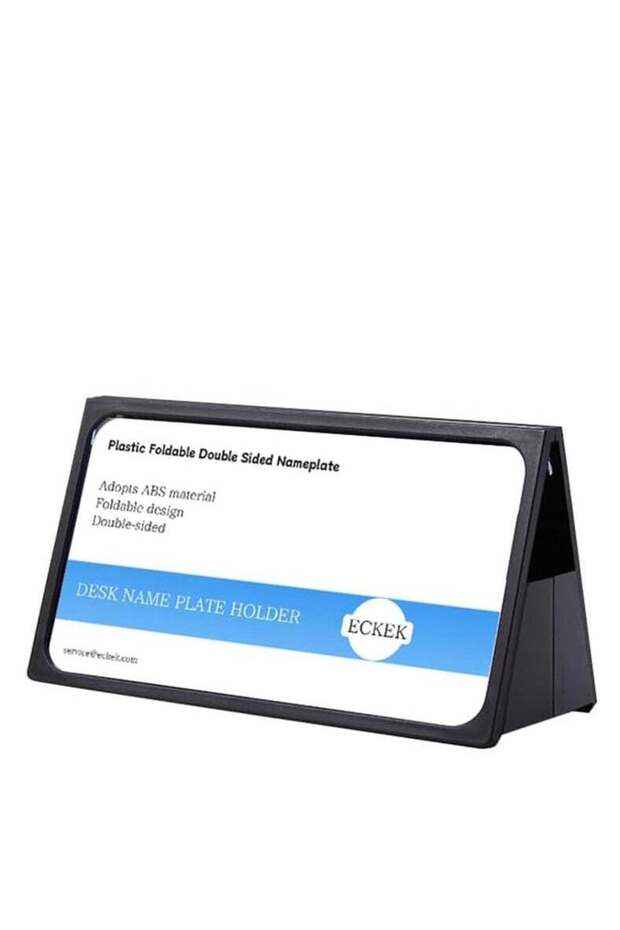 Eckek Desk Name Plate Holder, Plastic Sign Holder for Table Display, Foldable Double Sided Nameplate