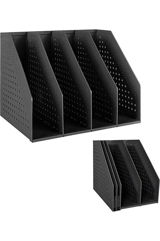 Collapsible Desktop Magazine File Holder, 4 Vertical Compartments Bookend Design, Foldable File
