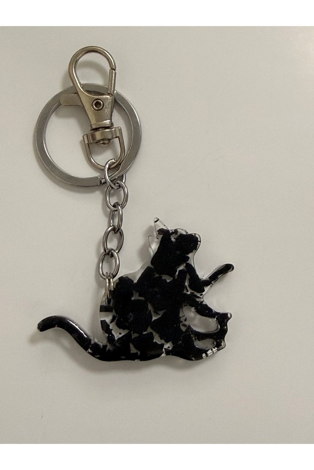 Tourmaline Natural Stone Epoxy Cat Keychain 1 Piece