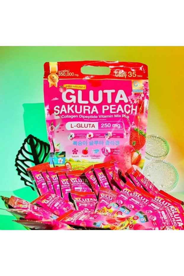 Premium+ Gluta Sakura Peach Collagen Dipeptide Vitamin Mix – L-Glutathione 250mg, 35 Sachets