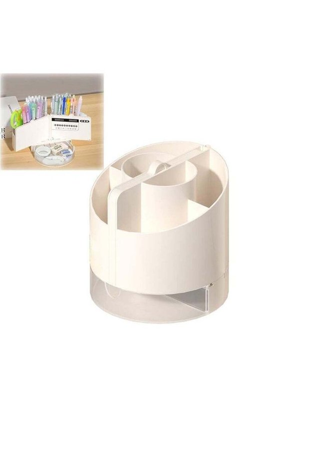 Pencil Holder with Calculator, Whiteboard, Mirror, Schedule, 6 Slots Pencil Organizer for Desk