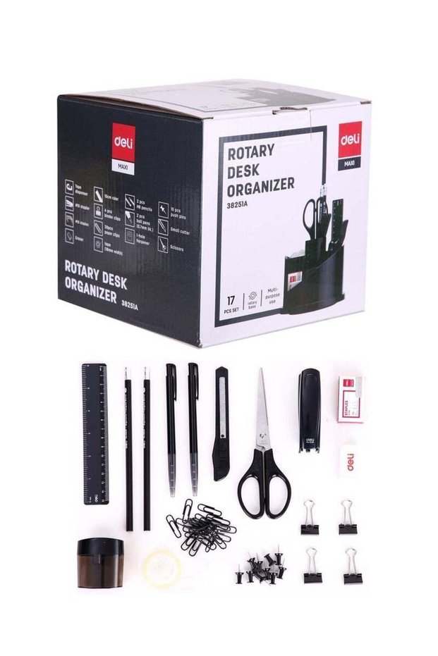 Deli Rotary Desk Organiser With Accessories Set
