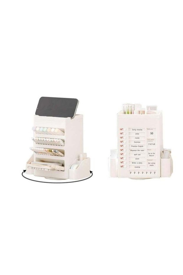 Pen Holder Rotating Pencil Holder With Erasable Pen & Study Plan Chart for Desk 360 Degree