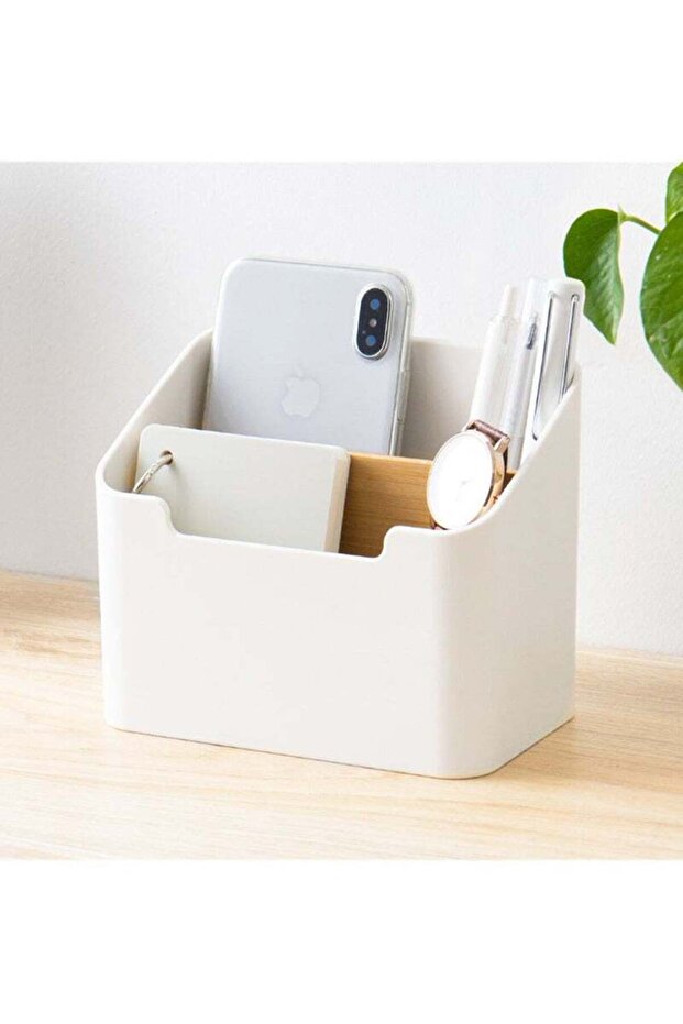 Stylish Remote Control Holder Box, 2-Compartment Desktop Organizer for Pens, Makeup Brushes and