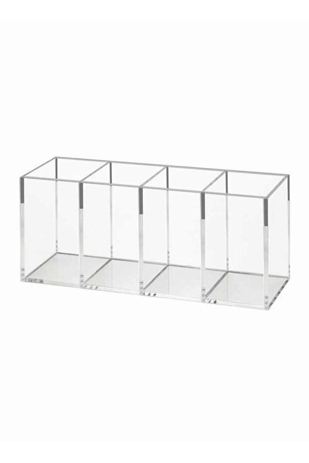 Clear Acrylic Desk Organizer with 4 Compartments - Versatile Pen, Pencil, and Makeup Brush Holder