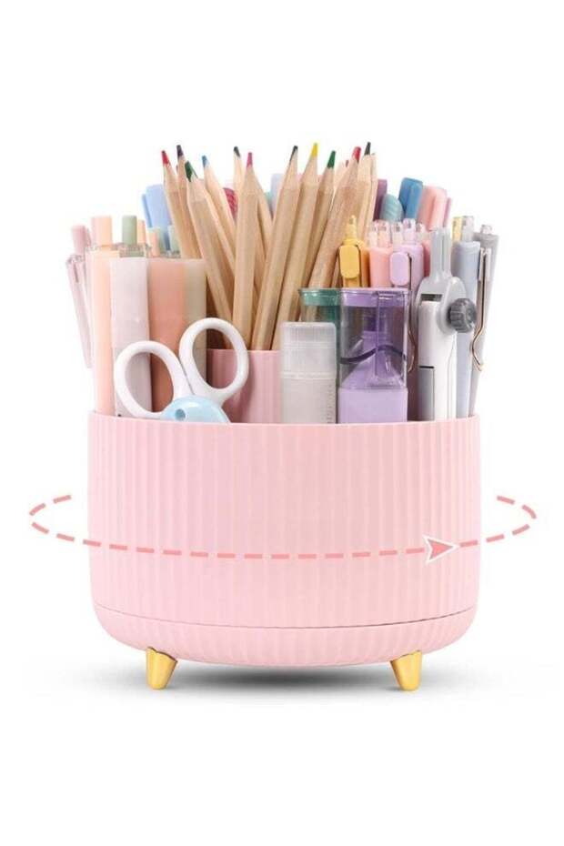 360° Rotating Desk Organizer, Pink Pen Pencil Holder for Office & School Stationery