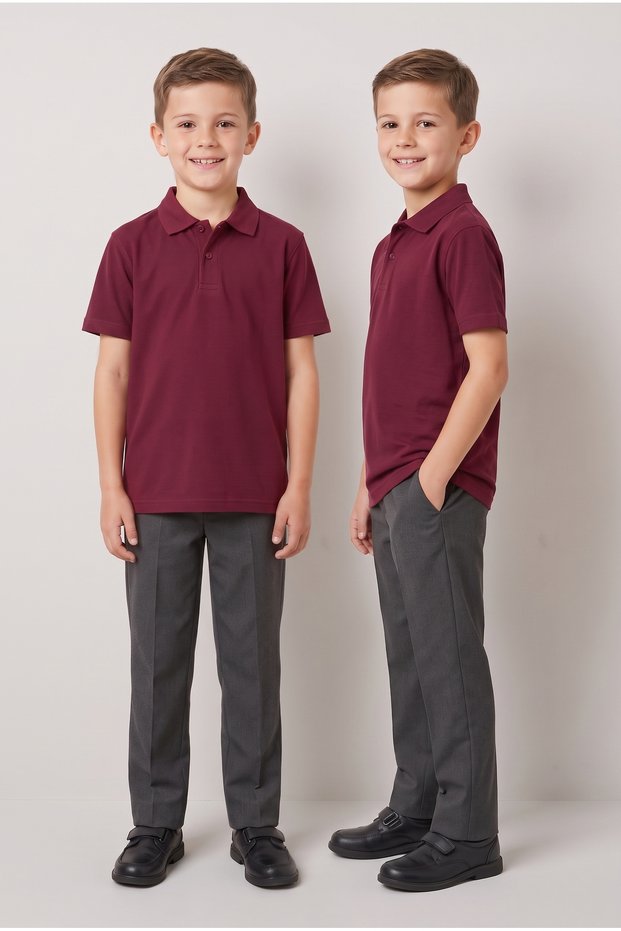 2-Piece Boys' Polo Collar School T-Shirt Set Short Sleeve 100% Cotton Fabric