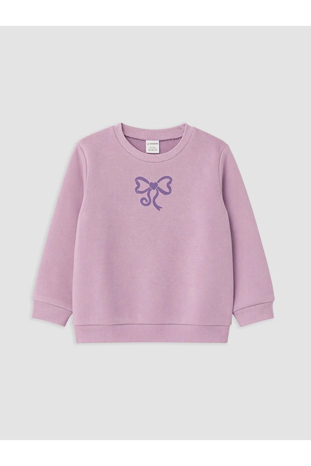Lilac Bow Printed Girls' Sweatshirt